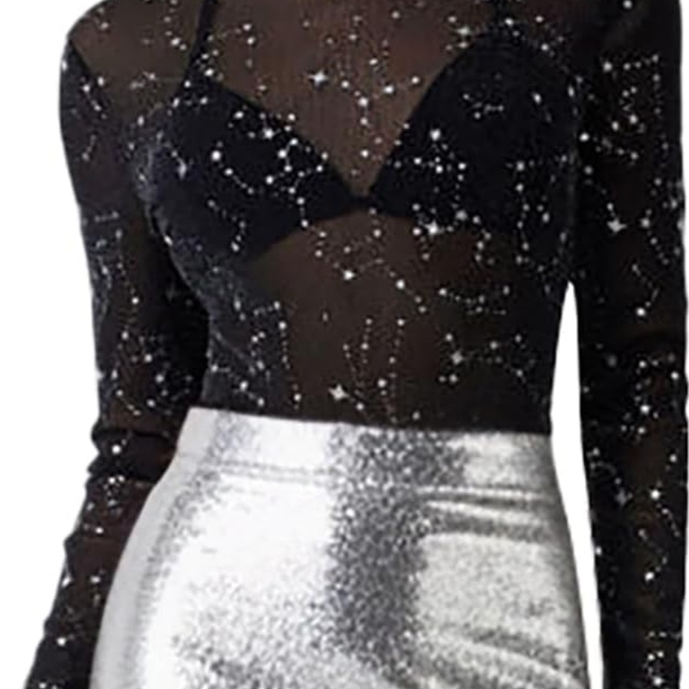 Black and Silver Sheer Starry Top